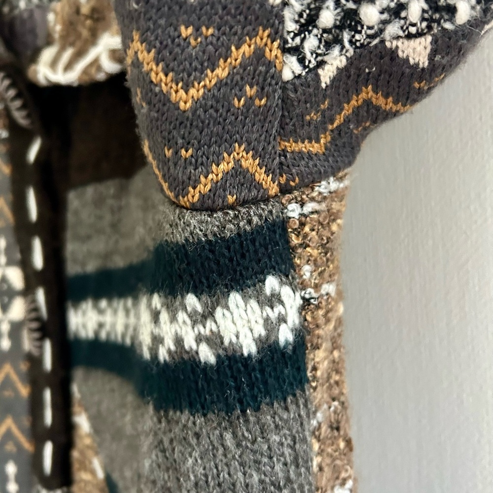 KESSLEY Patchwork Fair Isle Sweater Coat Boho Art Wear Nordic Lagenlook Sz Small - Picture 7 of 16